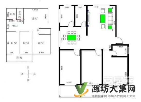 學府嘉苑, 高鐵北站近,多層三樓121平三臥朝陽精